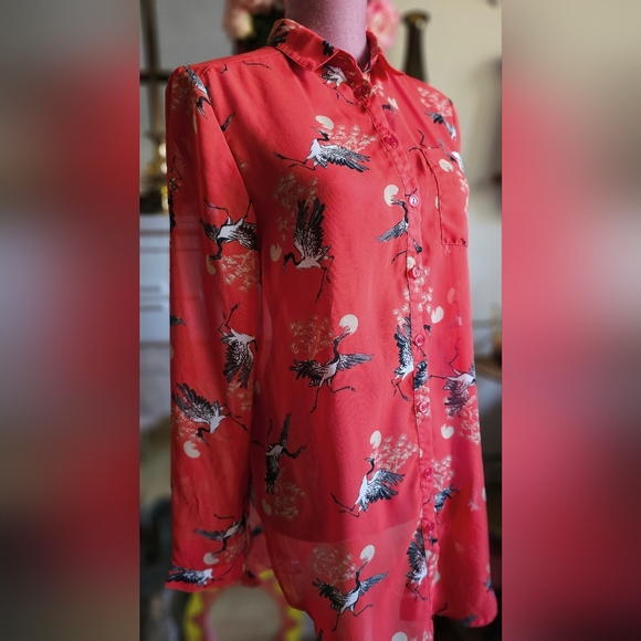 Streetwear Society sheer long button-up shirt. Size small. - Picture 5 of 10